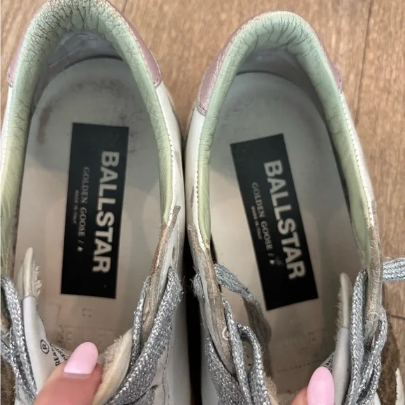 Golden Goose Ballstar White Sneakers with Pink and Silver Accents - Picture 2 of 6